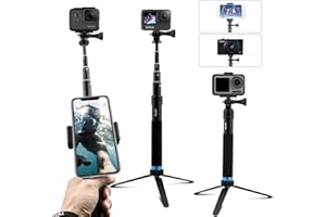 AuyKoo Extensible Perche à Selfie Portable étanche, Télescopiques Voyage Monopode Support de Fixation Trépied pour Fusion Hero7 Black/Hero6/Hero 5/ Hero8 Hero 11 10 9 Black