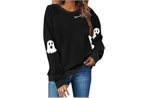 HAOLEI Womens Halloween Costume - Halloween Ghost Graphic Sweatshirts Long Sleeve Crew Neck Fleece Lined Pullover Jumpers Tops Ladies