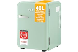 TZS First Austria - Mini Frigorífico Retro 40L silencioso - Pequeño Minifrigo diseño vintage con luz interior y 2 compartimentos de puerta - Minibar para camping, oficina, dormitorio y hotel - menta