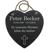 Paule Black Gedenktafel mit Gravur für Menschen Schiefer Herz 20 x 20,5 cm inkl. Hanfschnur - Individueller Text