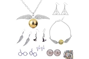 Zaky 18 Stück Goldener Schnatz Kette Halskette Armband Ohrstecker Aufkleber Set Heiligtümer des Todes/Goldener Schnatz/Plattform 9 3/4 Mehrere Stile Schmuck