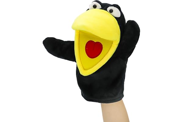 lilizzhoumax Jouets en Peluche Corbeau Marionnette à Main Simulation Jouet en Peluche Corbeau Poupée Réaliste, Jeu de rôle Mignon, Jouets éducatifs interactifs pour Enfants, Jouets Animaux