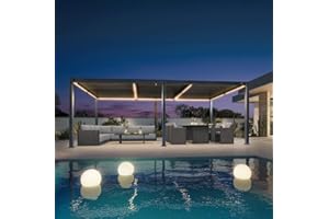 PURPLE LEAF Pergola Bioclimatique en Aluminium 3,5 x 6,35 m, Tonnelle de Jardin Exterieur Imperméable avec Lames Orientables et LED, Pergola Jardin Exterieur pour Terrasse, Extérieur et Carport, Gris