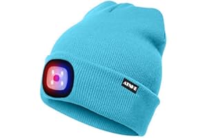 ATNKE LED Beleuchtete Mütze,Wiederaufladbare USB 4 LED Rot und Blau Leuchten Blinkender Laufmütze mit Licht Extrem Heller Lampe Winter Warme für Herren und Damen Geschenke