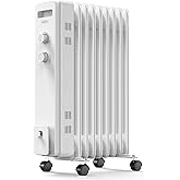 VonHaus Oil Filled Radiator 9 Fin – Oil Heater Portable Electric Free Standing 2000W for Home, Office, Any Room – Adjustable 