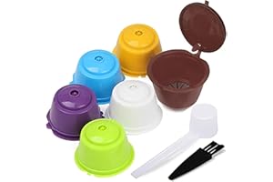 SEIUDKTY Capsules de café réutilisables Filtre de rechange pour capsules de café pour Dolce Gusto 6 filtres à capsules de café rechargeables colorés avec cuillère et ensemble de pinceaux