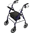 Days Lightweight Folding Rollator Walker – Mobility Aids, Adjustable Walking Frame with Padded Seat, Lockable Brakes, Ergonomic Handles, Walking Aid, Portable Walker for Elderly, Medium – Blue