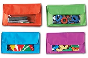 Learning Resources Pochettes de rangement magnétiques (ensemble de 4), maternelle ressources, pochette aimantée tableau, classe rangement, pochette aimantee