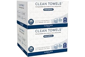 Clean Skin Club Clean Towels®, 100% USDA Biobased Face Towel, Disposable Face Towelette, Eczema Association Accepted, Makeup Remover Dry Wipes, Ultra Soft, 25 ct per pack, 2 Packs, 50 Ct Total