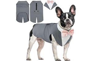 Hjyokuso Traje de Esmoquin para Perros de Tamaño Pequeño/Mediano/Grande, Ropa para Mascotas, Camisa para Cachorros con Lazo Negro Extraíble, Disfraz Formal para Bodas y Festivales(Gris, M)