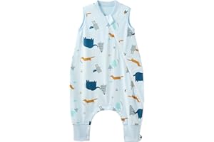 Duomiaomiao Sacco a pelo con piedi, sacco a pelo estivo con piedi, 100% cotone, sacco a pelo estivo per bambini, 0,5 tog con traspirante, elefante cartoni animati