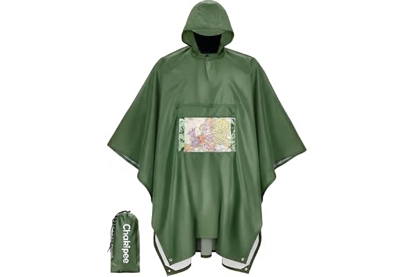 Chakipee Regnponcho för vuxna, lätt återanvändbar regnrock med transparent ficka, kompakt multifunktionell vattentät poncho för resor, vandring, festival
