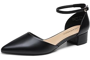 DREAM PAIRS Women's Dress Shoes Low Heel Pumps Closed Pointed Toe Comfort Casual D'Orsay Flats Ankle Strap