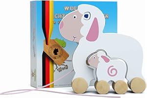 WoodyWood® Nachziehspielzeug Schaf mit Lämmchen, Holzspielzeug für Babys und Kinder, Kinderspielzeug ab 1 Jahr zum Ziehen, Schieben, Spielen, Nachziehtier zur Förderung der Bewegung & Motorik
