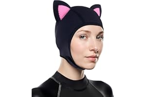 PAWHITS Cat Ears Wetsuit Hood, 3mm Neoprene Adjustable Scuba Hood with Flow Vent, Thermal Surfing Hood for Diving Kayaking Swimming