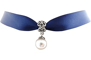 dunns-jewels 16mm Navy-Blue Velvet Choker with a Vintage Style Faux Ivory Pearl Bead