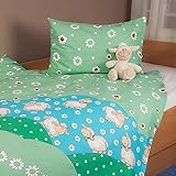 100 % Baumwolle Brändl Textil Bettwäsche Kinder Renforcé, 40x60/100x135 cm, Schaf mint
