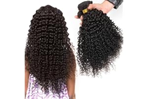MUABY Kinky Curly Human Hair Bundles Pelo Natural Humano Rizado Pelo Rizado Natural Cabello Humano Ondulado Brazilian Virgin Hair Curly Bundles Color Negro Nnatural 300g 16 16 16 Pulgadas