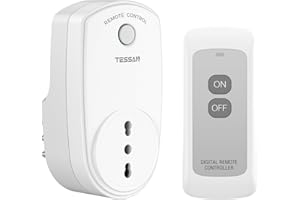 TESSAN Presa Telecomandata con Telecomando, Presa di Corrente Radiocomandata con portata di 25 metri, PreProgrammato Wireless Interruttore Spine Italiana 10A Adatto Interno