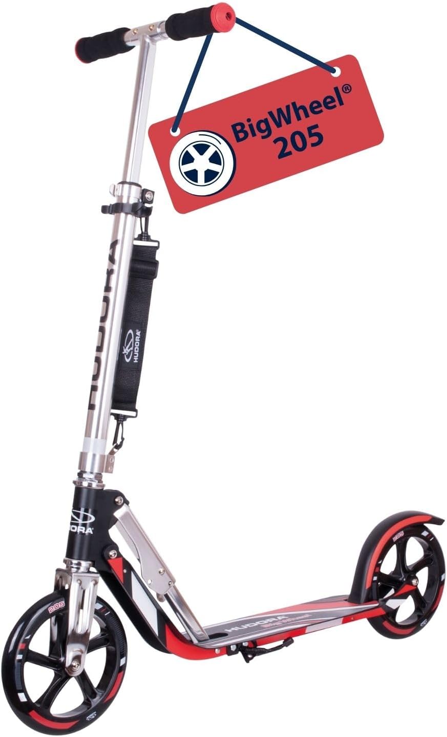 HUDORA BigWheel Scooter 205 I Scooter Robusto de Aluminio I Scooter Urbano Regulable en Altura y Plegable I Scooter para niños y Adultos de hasta 100 kg I Scooter a Pedales con Pata de Cabra