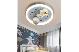 LANEKD Lampadario Cameretta Bambini Lampada da Soffitto Cartoni Animati Astronauta Plafoniera per Ragazzi e Ragazze da Camera da letto Universo Stelle Luce Ø50cm 46W Telecomando Lampada da Parete (Stile D)