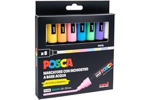 OSAMA POSCA - Uniposca Set con Pennarelli Acrilici Punta Tonda 1.8 - 2.5 mm, Colori per Tessuti, Legno, Vetro e Altro, Pennarelli Acquerellabili Uni Posca Professionali e Cartoleria, Resistenti a Acqua/Luce