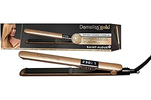 Demeliss SAINT ALGUE Lisseur GOLD - Lissage dès la Racine - Plaques Fines Céramique, Tourmaline - Température Réglable 150°C à 230°C - Cheveux Lisses à Ondulés - Design Ergonomique, Professionnel