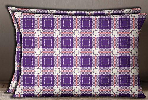 S4Sassy Cotton Poplin Purple Check Print Home Decorative 2 Pcs Rectangle Pillow Sham-24 x 36 Inches
