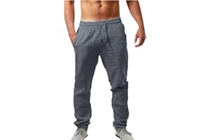 QIUHHPUY Pantalones Hombre Verano Algodón Pantalones Largos Casual Transpirable Ropa, Pantalon Lino Corto de Suaves y Cómodos, Pantalones Transpirables de Verano de Color Sólido, para Playa/Hogar/Diario