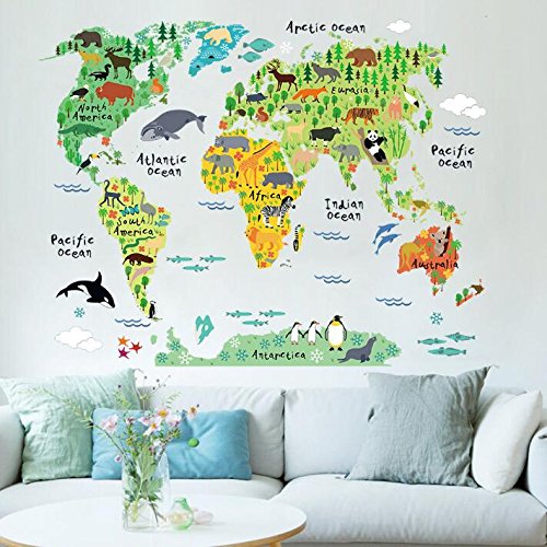HALLOBO® XXL Wandtattoo Weltkarte Kids Tier Fisch Wandaufkleber Wandsticker Kinderzimmer Kinder baby - 2