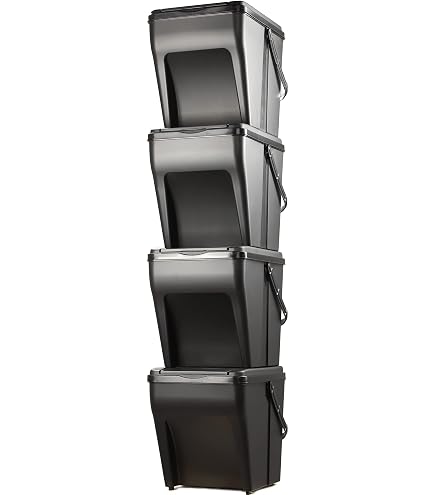 Set 5 Contenitori Differenziata Prosperplast Sortibox 20L - Impilabili, Colore Grigio, Con Coperchi E Adesivi