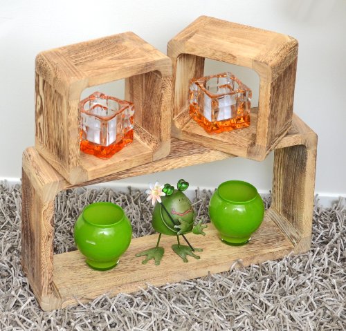 3er Set Lounge Cube Regal Landhaus Stil Wandregal Retro Hängeregal Massivholz in Shabby Hellbraun - 4