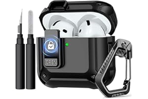 Epova Case Compatible with AirPods 4 Case Cover, Shockproof Drop-Protection Hard Case with Secure Lock Compatible with Apple AirPods 4th Generation Case (2024), with Cleaning Kit & Carabiner, Black