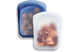 Stasher Premium Silicone Reusable Food Storage Pocket Bags, confezione da 2, Clear + Deep Ocean | Multi-Use Food Storage Bags, Lunch Bag, Travel Containers | BPA Free, Leak-free, Dishwasher Safe, 118