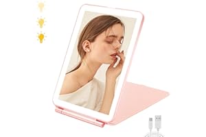 TANSHINE LED Makeup Mirror with Light Travel Mirror Rechargeable Makeup Mirrors Lighted Adjustable Dimmable Portable, Pink