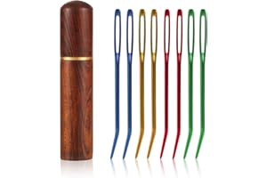 XIHIRCD 8pcs Large Eye Darning Needles for Wool, Stainless Steel Embroidery Needles Large Eye Hand Knitting Needles Tapestry Needles Yarn Sewing Needle with Wooden Needle Case for Crochet Projects
