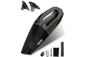 TANYO Aspirateur de Voiture Puissant sans Fil, 12000PA Aspirateur à Main 80W Rechargeable, Aspirateur de Table avec 2 Accessoires Multifonctionnels pour la Maison, la Voiture, Le Bureau et Le Canapé
