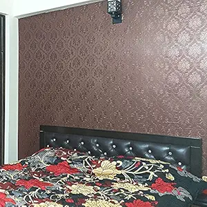 Wolpin Wall Stickers DIY Damask Wallpaper (45 x 300 cm) Self Adhesive Living Room Decals Home Interior Decoration, Brown