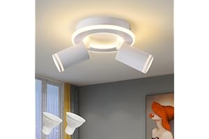 SANSHI Ceiling Light 2 Bulbs LED, Swivelling 350° Round Ceiling Spotlight, Ceiling Light with Lower Glow, 15 W + 2 x 5 W GU10 Spotlights, Modern Ceiling Spotlight Spotlight 3000 K Warm White, Spotlight Lamp