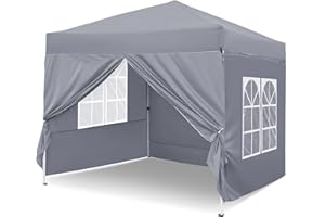 Pavillon,Zarfmiya Faltpavillon mit 4 Seitenwänden 2.5 x 2.5 m, wasserdicht, Gartenpavillon mit 4 Sandsäcken, 8 Heringen, 4 Seilen und Tragetasche für Partys, Camping, Bauernmärkte – Grau