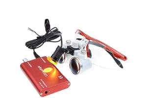 MIKE-DENTAL Mike Dental Loupes jumelles chirurgicales 2,5 x 420 mm Cône en verre optique noir avec filtre LED lampe frontale + sac en tissu (rouge)