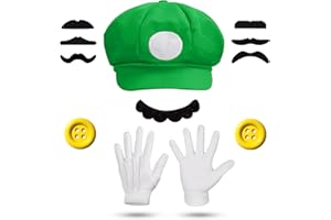 Atuoxing Gorra de Mario y Luigi, Disfraz Mario Bros para Adulto Niño, 12 Piezas Accesorios para Disfraz de Mario, Disfraces Luigi para Carnaval Cosplay