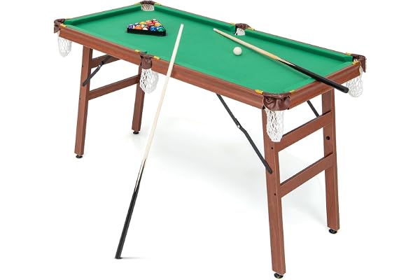 GOPLUS fällbart biljardbord, bärbart Billiardbord med 2 köer, 2 kritor, 16 bollar, triangel & borste, fritid poolbord för barn och vuxna, 138 x 67 x 79,5 cm