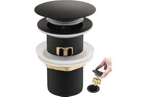 kelleria Piletta Universale Per Lavabo Bagno,Piletta Click Clack con Troppopieno, Pilett Pop Up Di Scarico Universale G1 1/4", per Lavello Con Gomma Ispessita, Nero