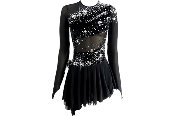LIUHUO Costume de Patinage Noir pour Femme et Fille - Jupe de Patinage Simple et généreuse - Competition