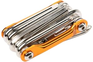 Fongmore Kit d'outils de réparation de vélo pliable 11 en 1 - Tournevis de poche - Kit de clé à chaîne - Patch de pneu - Levier de pneu pour scooter - Outils de réparation de vélo (jaune)