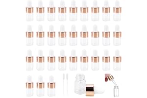 RUCUDIM Lot de 30 mini bouteilles à pipette en verre transparent de 2 ml avec pipette compte-gouttes, bouteille en verre pour huile essentielle, aromathérapie, massage, huile de soin des ongles (or