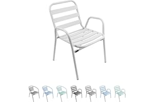THESECRETHOME.ES The Secret Home - Silla de Aluminio con Reposabrazos para Jardín - Silla Apilable - Asiento de Exterior para Balcón, Terraza y Jardín - Alto: 78 centímetros x Largo: 60 centímetros - Blanco