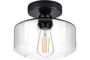 FRIDEKO HOME Industrial Glass Light Shade Ceiling - Semi Flush Ceiling Lights Kitchen Lights Ceiling Chandeliers Pendant Light Fitting Ceiling Lamp for Bedroom Hallway Dining Room Living Room Loft