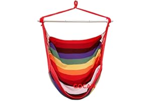 GOCAN Silla Colgante, Columpio Grande para Hamaca, 110 x 150 cm, Carga 150 kg, Silla Colgante de algodón Barra esparcidora de Madera Asiento Ancho Columpio